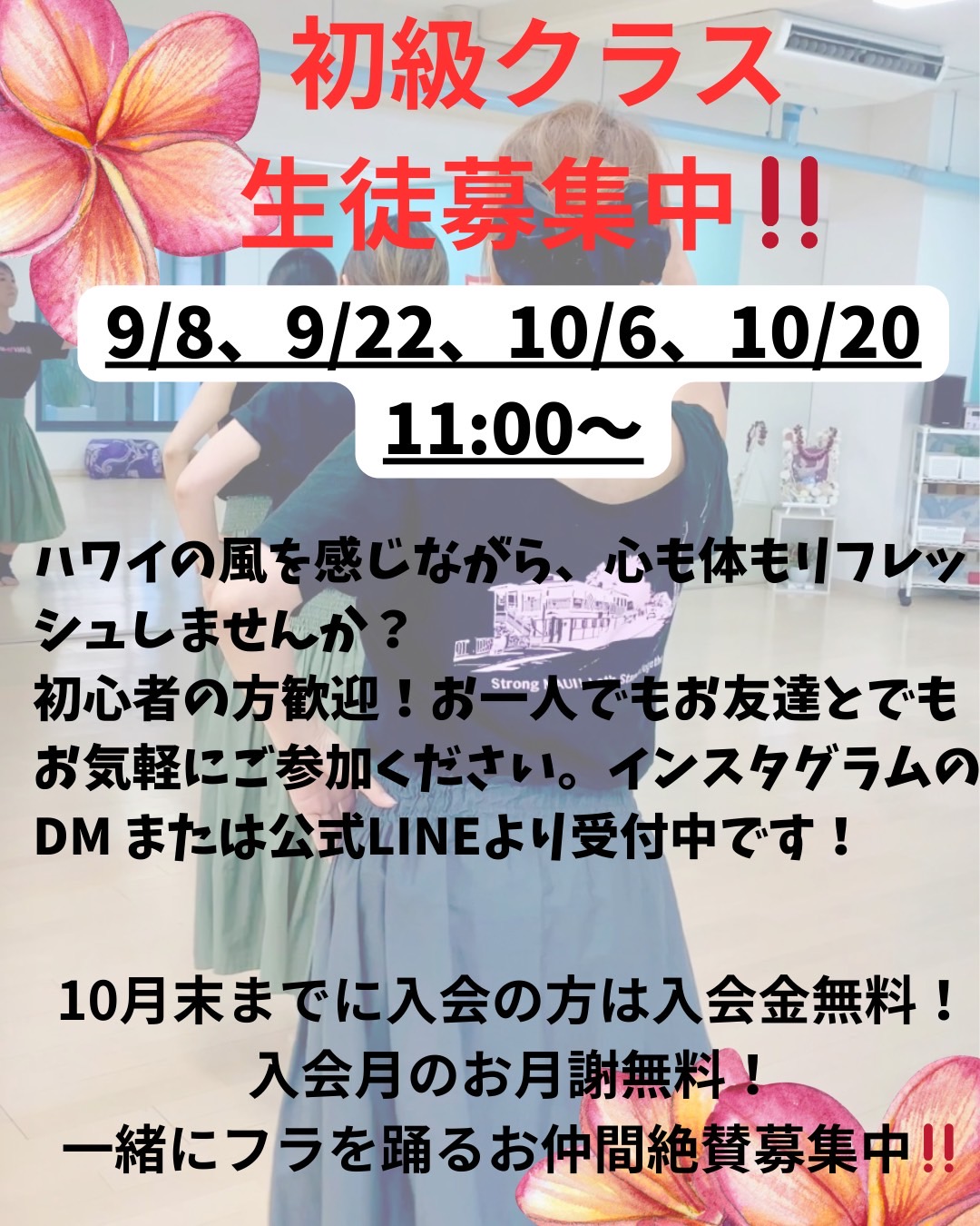 【参加無料】フラダンス初級クラス 無料体験レッスンのお知らせ